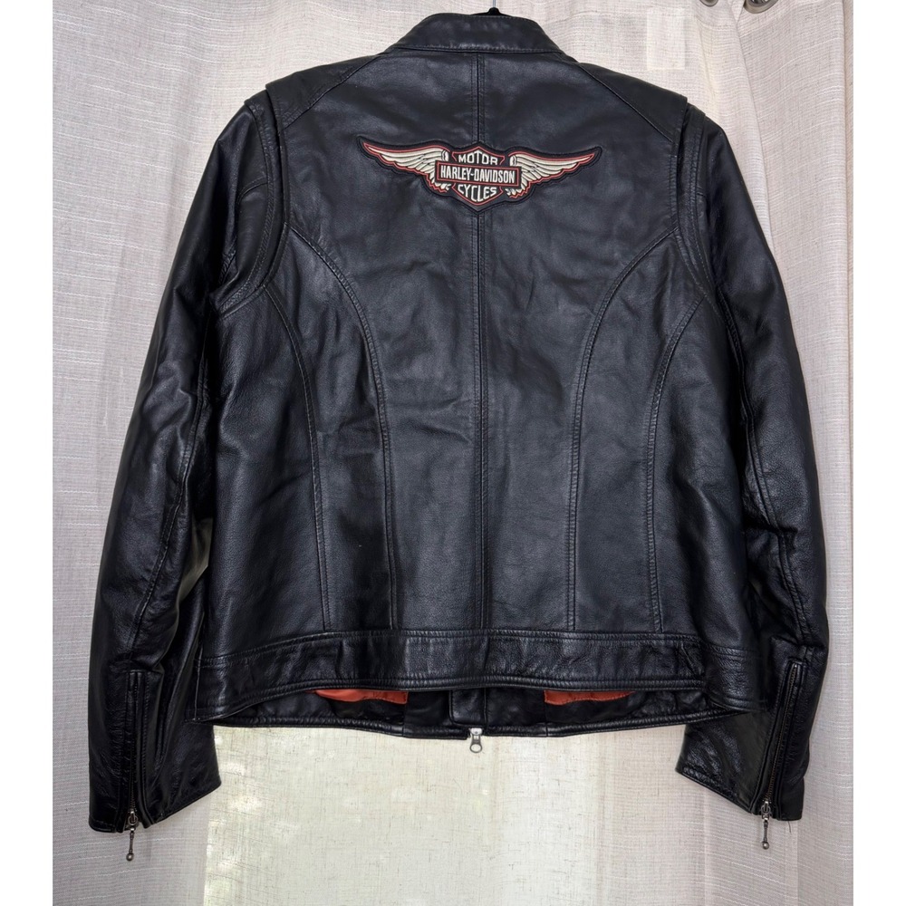 Vintage Harley-Davidson Leather Motorcycle Jacket Patch Black Wings Women's XL